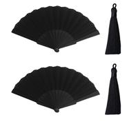 2 compartimentos, 2 borlas, abanico plegable de mano negro de estilo chino, abanico plegable de borla negra de estilo antiguo, adecuado para baile y decoración del hogar, regalos de fiesta, adecuado
