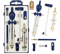 2 Compas Dibujo Tecnico Profesional - Compás Escolar de Precision con Rueda de Ajuste Bachillerato y Secundaria - Compasso Escolar Dibujo Tecnico de Metal - Compas Grande Dibujo Técnico Plastica Azul