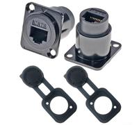 2 conectores de montaje en panel RJ45 tipo D, Cat6 hembra a hembra a través del acoplador, paso de red de aleación de aluminio para el hogar y la oficina (negro)