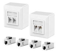 2 conectores de red Keystone universales de doble puerto CAT7 empotrados y 4 acopladores de cable de conexión Keystone para módulo CAT7, conector de red LAN/Ethernet de 10 Gbit/s, color blanco