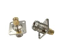 2 conectores SMA macho a conector hembra tipo N de latón con brida de 4 orificios for montaje en panel, adaptador RF a conector M/F.