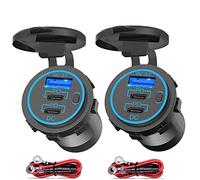 2 Conectores USB de 12 V, Doble USB, Cargador de Coche, Toma con voltímetro LED y Interruptor de alimentación, Adaptador de Encendedor Impermeable para Coche, Barco, Golf, camión de Motocicleta