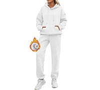 2 conjuntos deportivos para mujer con capucha y pantalones de invierno cálidos para salón de manga larga con forro polar y tapas con cordón clásico al aire libre senderismo, blanco, M