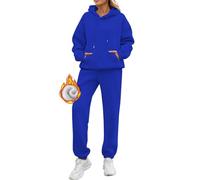 2 conjuntos deportivos para mujer con capucha y pantalones de invierno cálidos para salón de manga larga con forro polar y tapas con cordón clásico al aire libre senderismo, azul, XXL