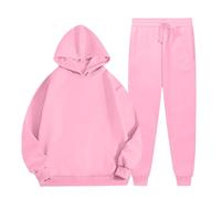 2 conjuntos deportivos para mujer, conjuntos con capucha y pantalones para mujer, color sólido, cálido, invierno, salón, manga larga, sudadera cómoda y transpirable, clásica, rosa, S