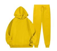 2 conjuntos deportivos para mujer, conjuntos con capucha y pantalones para mujer, color sólido, cálido, invierno, salón, manga larga, sudadera cómoda y transpirable, clásica, amarillo, L