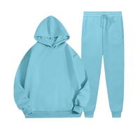 2 conjuntos deportivos para mujer, conjuntos con capucha y pantalones para mujer, color sólido, cálido, invierno, salón, manga larga, sudadera cómoda y transpirable, clásica, azul claro, L