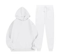 2 conjuntos deportivos para mujer, conjuntos con capucha y pantalones para mujer, color sólido, cálido, invierno, salón, manga larga, sudadera cómoda y transpirable, clásica, blanco, XXXL
