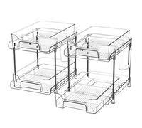 2 contenedores de almacenamiento transparentes apilables de 2 niveles para debajo del fregadero, fácil de instalar, 11.4 x 8.4 x 8.7 pulgadas, perfectos para almacenamiento de baño y despensa