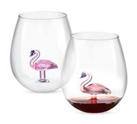2 copas de vino de flamenco sin tallo, 500 ml, copas de vino de cristal sin tallo con flamenco 3D en el interior, vasos transparentes para mujeres, hombres, bodas, bares, San Valentín, aniversarios