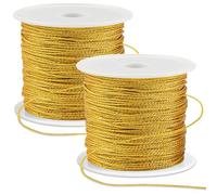 2 cordones dorados, alambre dorado no elástico para manualidades, cordón metálico dorado de 25 m, hilo dorado para colgar adornos, manualidades, bodas, decoración o embalaje