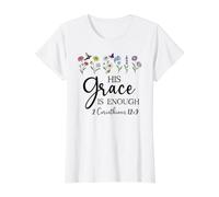 2 Corinthians 12:9 Christian Bible Verse His Grace is Enough Camiseta gráfica económica, Mujer, Blanco, M