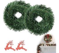 2 Coronas de Navidad, 11 Metros de Largo, Artificiales Corona Navideña para Puerta,Coronas de Navidad Decorativas, Coronas de Abeto Verde para Decoraciones Navideñas En Interiores Y Exteriores
