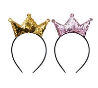 2 coronas doradas, diademas y coleteros para mujeres, niñas y niños - coronas de cumpleaños, diademas de purpurina y lentejuelas para adultos