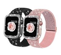2 correas brillantes, dehnbare Uhrenarmbänder, kompatibel mit Apple Watch Armband 40 mm, 41 mm, 44 mm, 45 mm, 4 SE, verstellbares Nylon-Armband mit glänzender Hülle für Frauen und Mädchen (PB-41 mm)