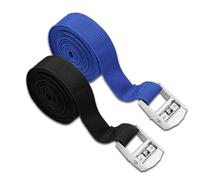 2 correas de amarre, correas tensoras cortas con trinquete, correa tensora negra 1 m x 2 cm y azul 1 m x 2,5 cm, adecuadas para agrupar furgonetas, motocicletas, escenarios, festivales, eventos y