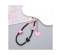 2 correas negras para teléfono con cuentas, diseño antipérdida y colgante de mariposa rosa - Compatible con todos los teléfonos