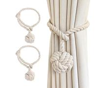 2 correas para atar cortinas, cuerdas para cortinas, bolas colgantes de cuerda para cortinas, fijadores de cuerda, correas de cortina tejidas a mano, cuerdas de algodón y lino, decoración del hogar