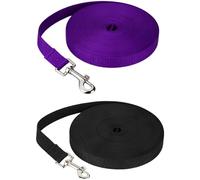 2 correas para perro, 71 x 0.8 pulgadas, correa de seguimiento de polipropileno con hebilla de metal, correa ligera e impermeable para perros pequeños, medianos y grandes, color negro y morado