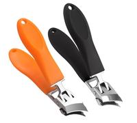 2 cortaúñas de mandíbula ancha, antisalpicaduras, curvado, oblicuo, ergonómico, mango largo, para uñas gruesas, adecuado para personas mayores, hombres y mujeres (negro y naranja)