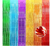 2 cortinas de 3.2 x 8 pies con flecos de papel de aluminio arcoíris con purpurina para puerta, telón de fondo, cortina de oropel para decoración de fiestas, decoración de cumpleaños para niñas,