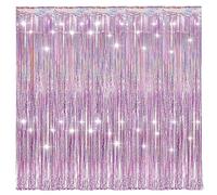 2 cortinas de color rosa con borlas de papel de aluminio brillante para decoración de fondo de fiesta, cortina de pared, cortina de puerta, decoración para cumpleaños, boda, discoteca, fiesta de