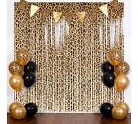 2 cortinas de flecos de papel de aluminio con impresión de guepardo, estampado de leopardo de la selva, franjas, fondo de lámina, cortinas, fondos para animales, decoraciones de fiesta temática, 3.3 x
