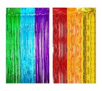 2 cortinas de oropel con purpurina arcoíris de 3.2 x 8 pies, telón de fondo, flecos de papel de aluminio arcoíris, oropel metálico para decoración de fiestas, cumpleaños, compromisos, eventos
