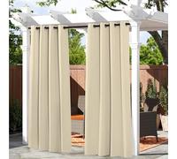 2 cortinas impermeables para exteriores, resistentes a los rayos UV y al viento, paneles de privacidad para glorieta y pérgola, ojales superiores que filtran la luz (beige, 132 pulgadas de ancho x 274