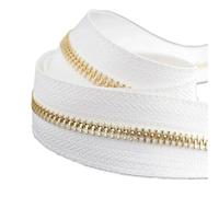 2 cremalleras de 1-5 yardas 5# for coser bolsa con cierre rollo bobina ropa abrigo cremallera Kit reparación accesorios DIY Para Abrigos y Chaquetas(WhiteLightGold,3yard)