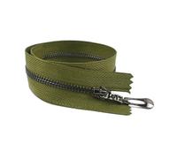 2 cremalleras metálicas n.° 3 de 15-70 cm, con dientes negros para abrir/cerrar, ideales para chaquetas y bolsos.,Verde militar Negro plomo,60 cm - Extremo abierto