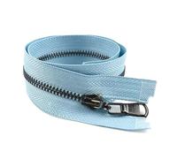 2 cremalleras metálicas n.° 3 de 15-70 cm, con extremos de apertura/cierre para kit de reparación de ropa y decoración de bolsos,azul claro pistola negro,60 cm - Extremo abierto