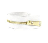 2 cremalleras metálicas nº 5 de 15-80 cm con cierre automático para abrigos, zapatos, bolsillos y prendas de vestir.,Oro blanco,Extremo abierto - 55 cm