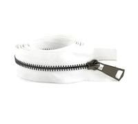 2 cremalleras metálicas nº 5 de 15-80 cm con cierre automático para abrigos, zapatos, bolsillos y prendas de vestir.,Whitegunblack,Extremo abierto - 70 cm