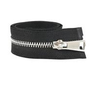 2 cremalleras metálicas nº 5 de 15-80 cm con cierre automático para abrigos, zapatos, bolsillos y prendas de vestir.,Plata negra,Extremo abierto - 35 cm