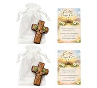 2 Cruz de oración de bolsillo, hecha a mano, mini cruces de madera de bolsillo, cruz inspiradora de apoyo emocional con tarjetas de oración sagrada, recuerdo religioso para regalo de Pascua