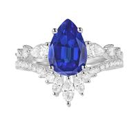 2 CT Vintage Gemstone Bode Ring Set - Gema en forma de pera con sets de novia moissanite anillos de boda blancos rosa amarilla 10k 14k sterling plata plata