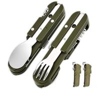 2 cubiertos plegables para camping, cubiertos de acero inoxidable 5 en 1, abrebotellas, cubiertos para camping, como cuchillo, tenedor, cuchara, juego de cubiertos portátiles