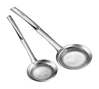 2 cucharas coladoras de malla fina de acero inoxidable con mango ergonómico, colador de grasa de cocina y filtro de espuma, colador de alimentos con agujero para colgar