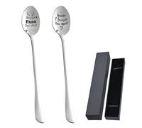 2 cucharas de acero inoxidable con mango largo - Caja de regalo negra - Cuchara redonda grabada en Buffet - Regalo de cumpleaños para padres
