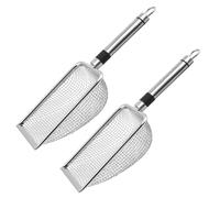 2 cucharas de arena para gatos de 3,8 mm, malla fina de 11 x 4 pulgadas, cuchara grande de acero inoxidable, fácil de lavar, antiadherente, con agujero para colgar, para dueños de gatos, pala de