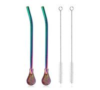 2 cucharas de filtro de paja de acero inoxidable extraíbles con 2 cepillos de limpieza, pajita de bombilla de Yerba Mate, cuchara de pajita de metal reutilizable, agitador de cóctel para beber té