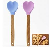 2 cucharas de silicona en forma de corazón con mango de madera, espátula de corazón, herramientas de cocina antiadherentes, accesorios de cocina, mujeres, abuela, amiga, hermana, para hornear, cocinar