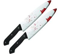 2 Cuchillos de Halloween de Juguete - Cuchillo de Plástico para Disfraz, Cuchillo Falso con Sangre de Broma, Accesorios para Disfraces de Fiestas y Obras de Teatro - 30 cm de Largo, 2 Uds