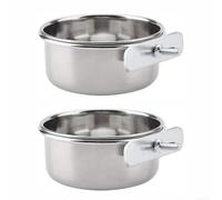 2 cuencos de acero inoxidable para pájaros para la alimentación diaria de mascotas, cuencos resistentes a la corrosión para loros, canarios, hámsters y jerbos (diámetro de un solo agujero: 14 cm)
