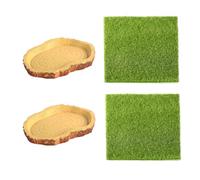 2 cuencos de alimentación para tortugas, 2 piezas de césped simulado, cuenco pequeño para tortugas, cuenco de alimentación para reptiles, cuenco de imitación de corteza, cuenca de agua, accesorios de