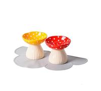 2 cuencos elevados de cerámica para gatos con almohadilla protectora antideslizante de silicona, juego de cuencos de agua y comida para gatos en forma de hongo, plato elevado para gatos antivómitos,