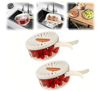 2 cuencos multifuncionales para lavar frutas con colador, cesta de drenaje 2 en 1 y recipiente colador de frutas con tapa, cuenco de lavado de frutas para cocina, nevera, picnic y campamento (1 cuarto