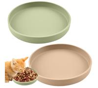 2 cuencos para gatos, comedero para gatos, cuencos coloridos de silicona ancho y plano para comida seca y húmeda (verde, albaricoque)