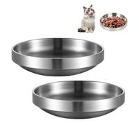 2 Cuencos Planos de Acero Inoxidable Metal 304 para Gatos - Comedero y Agua a Prueba de Caídas - Fácil de Limpiar
